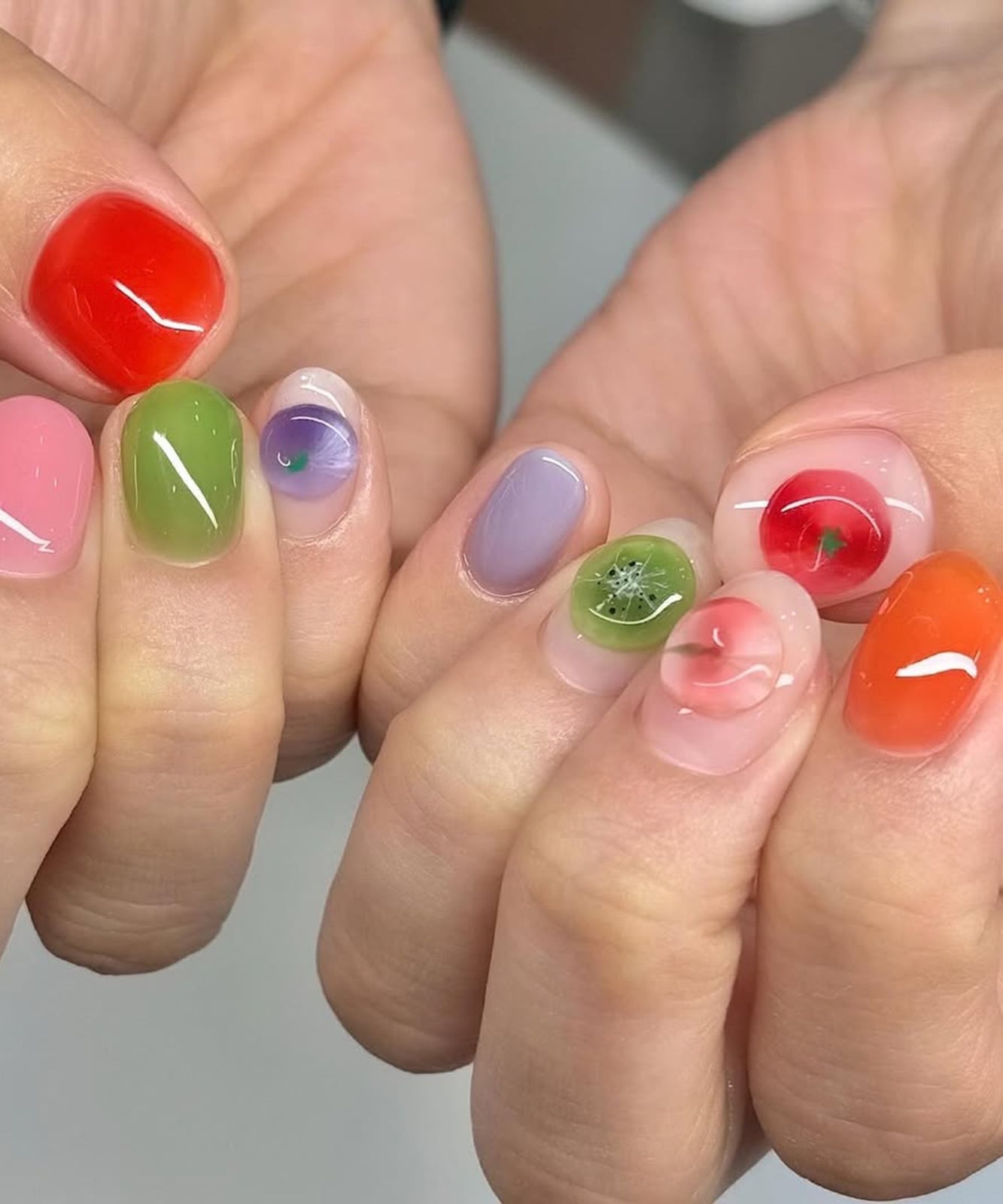 Short Square 3D Fruit Slice Jelly Nails, Close-Up Take — Korean Nails