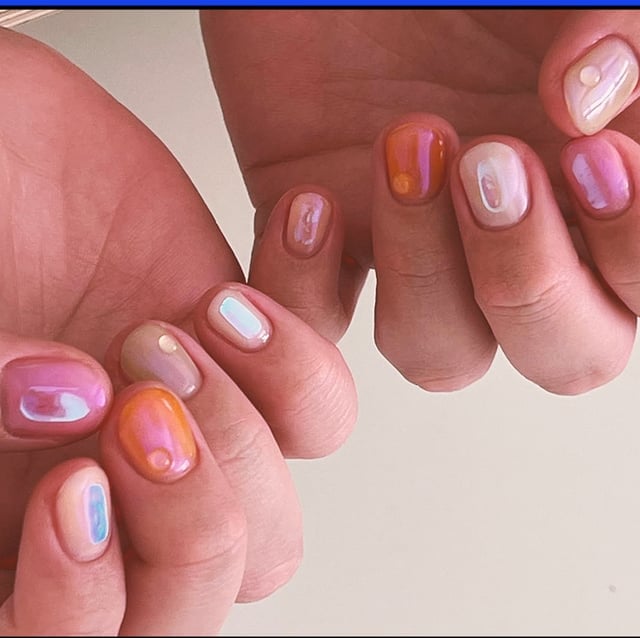 Short Square Translucent Jelly Iridescent Nails — Korean Nails
