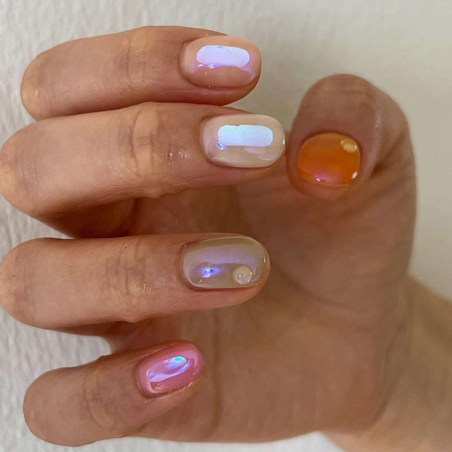 Short Square Sheer Iridescent Color Shift Nails — Korean Nails