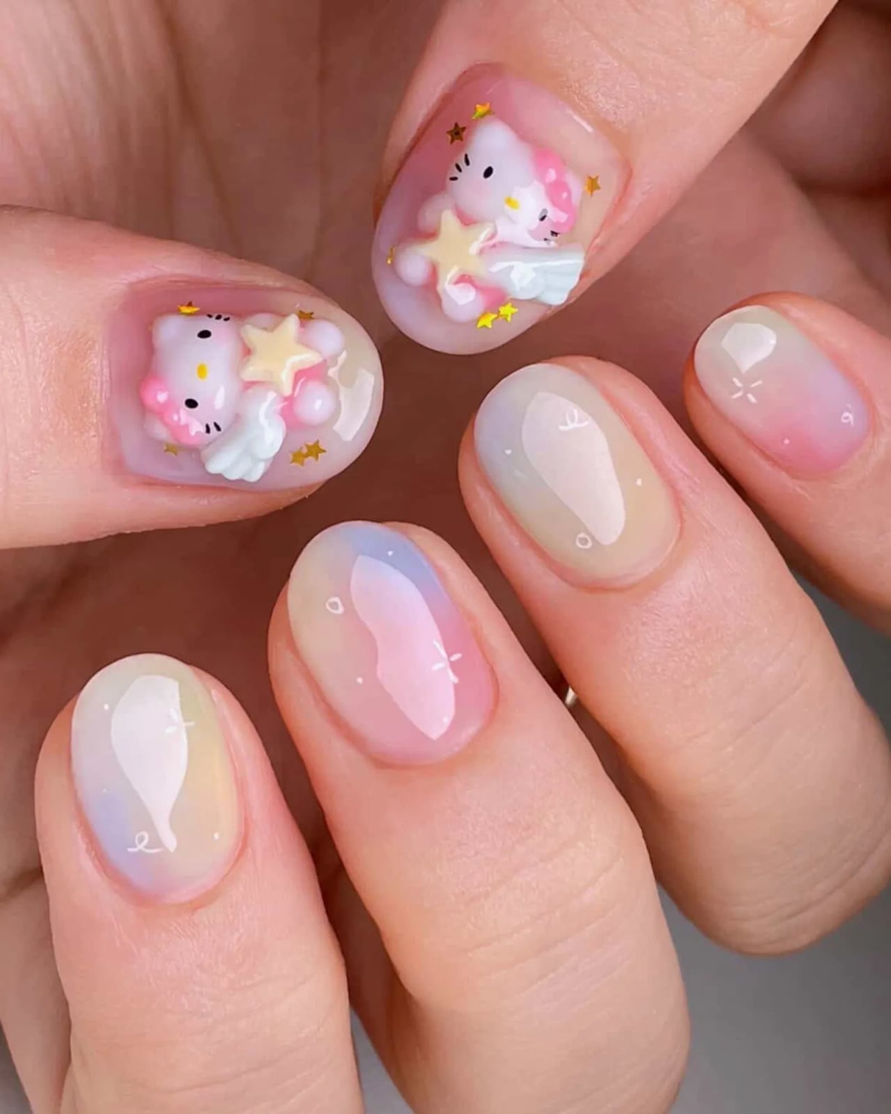 Short Oval Natural Blush Gradient Nails — Korean Nails