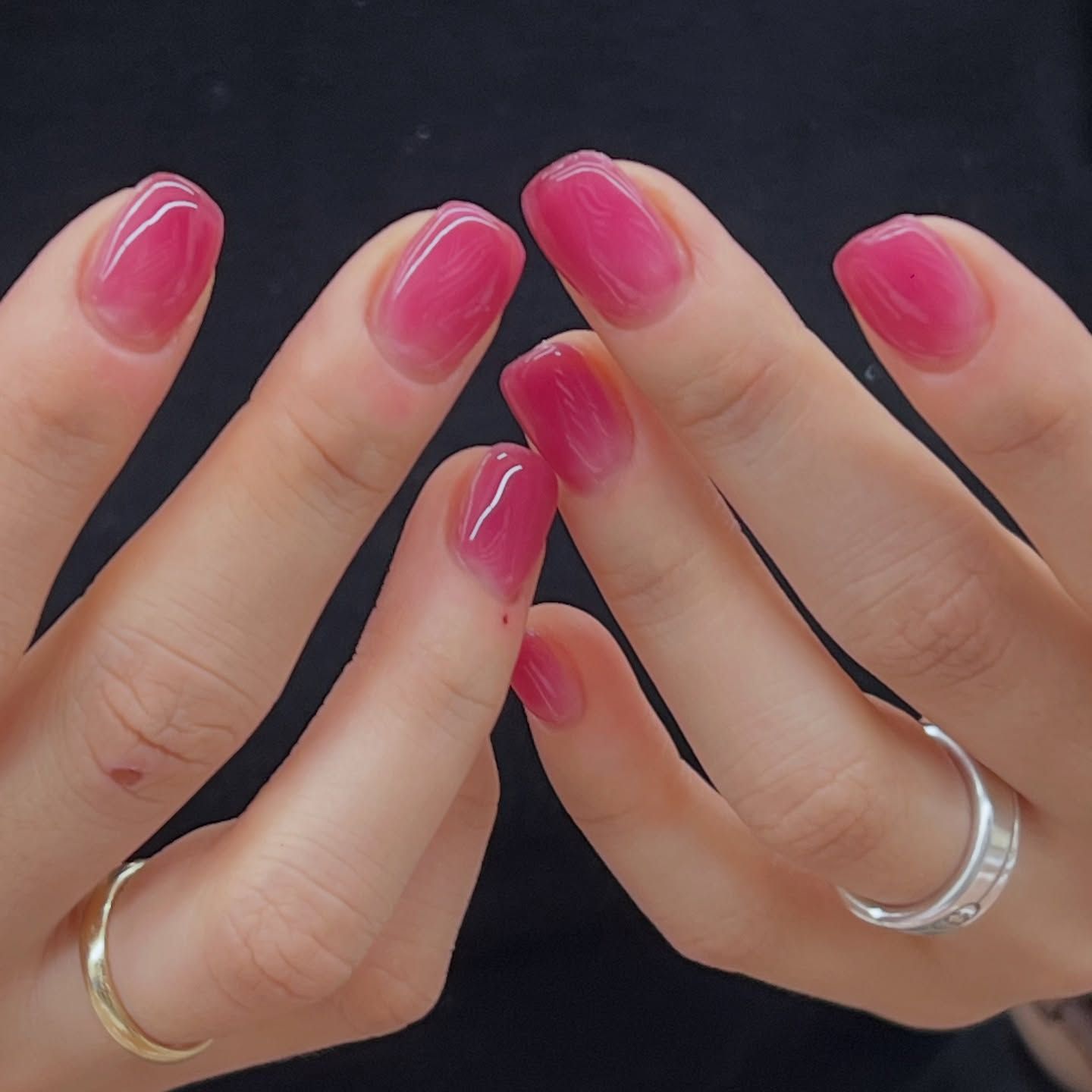 Short Oval Pink Purple Jelly Gradient Nails — Korean Nails