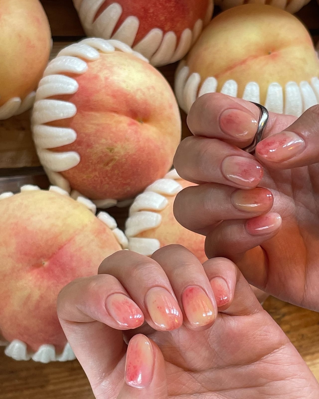 Almond Peach Blush Jelly Nails — Korean Nails