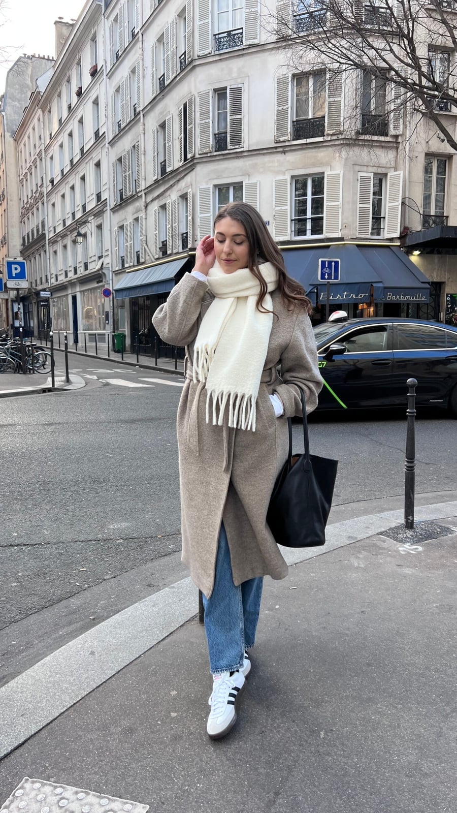 Beige Belted Coat Elevates Casual Jeans Beige Belted Coat Elevates Casual Jeans — La Outfits