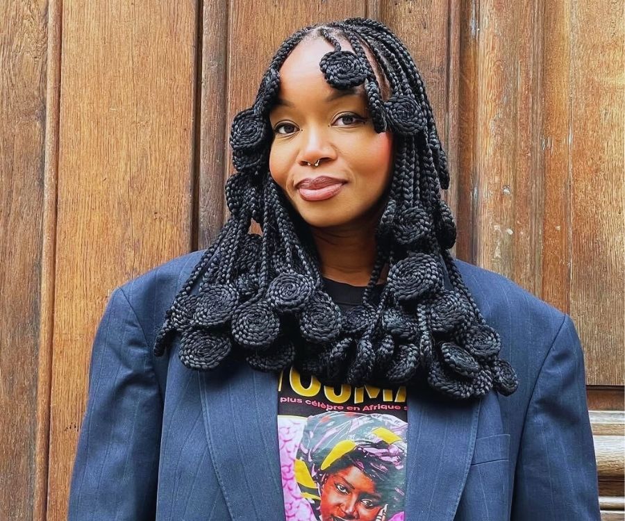 Wavy Mid-Back Dark Brown and Gray Braids — Large Braids