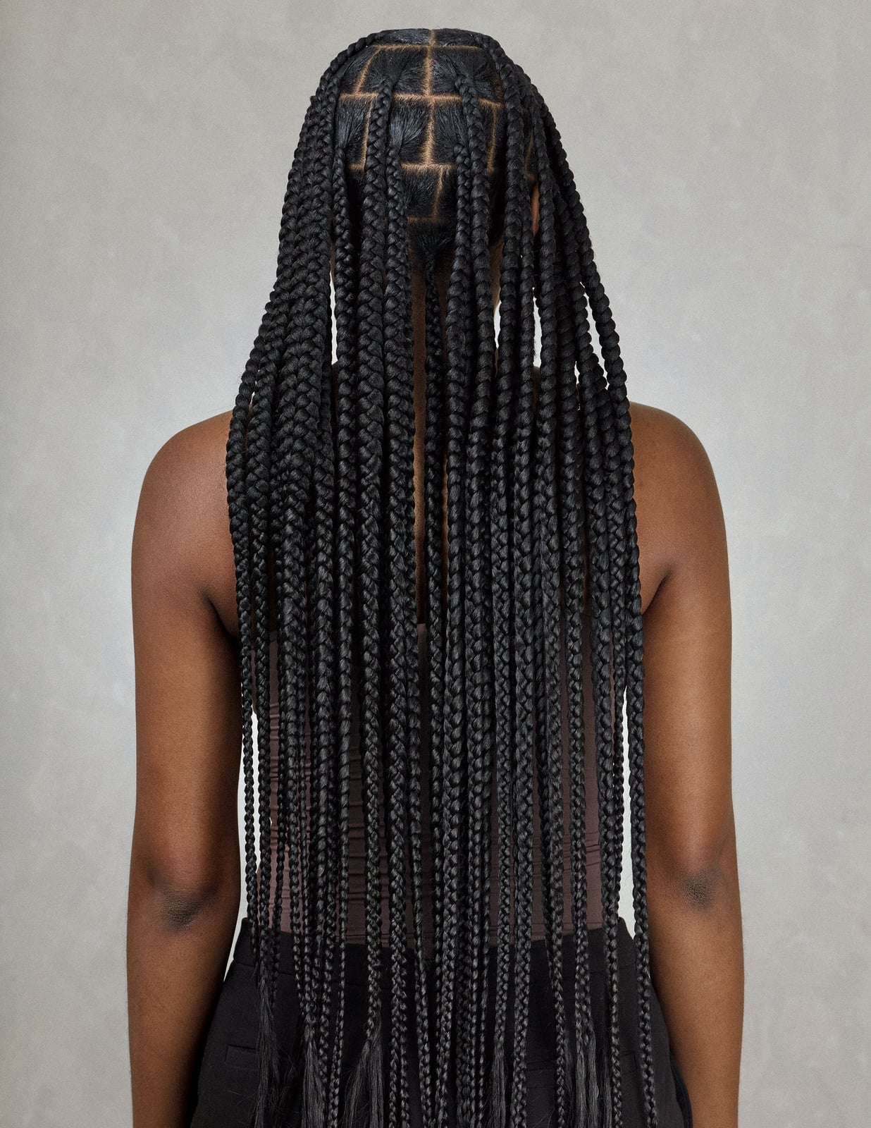 Mid-Back Black Braids with Beads — Large Braids