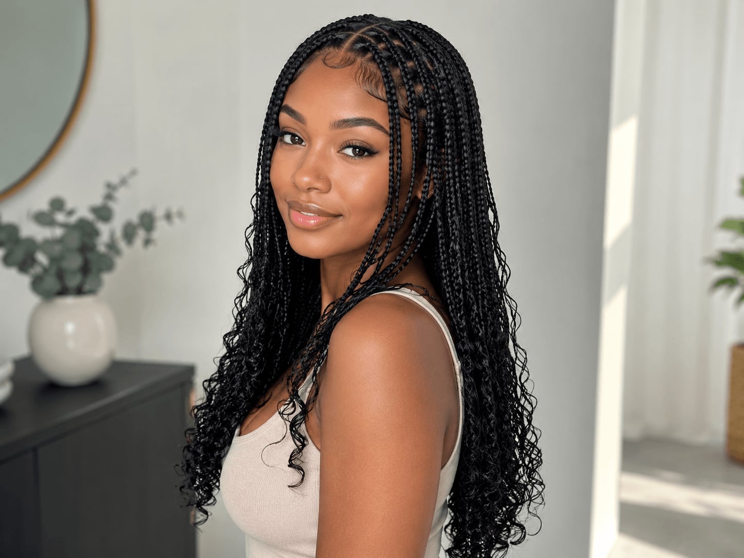Long Mid-Back Black Knotless Braids — Large Braids