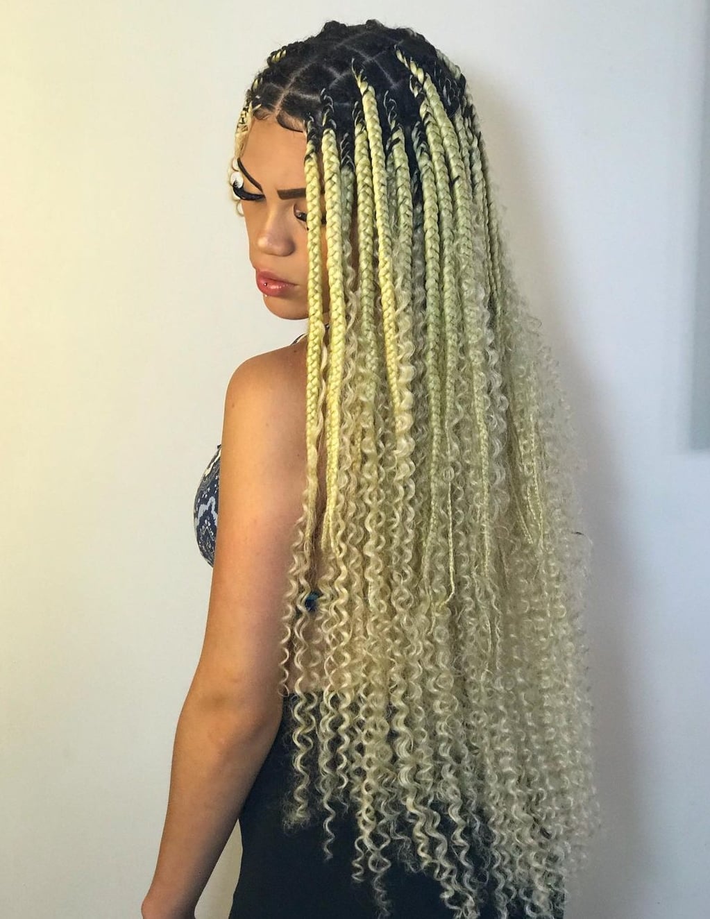 Thick Long Black Braids Mid-Back, Curly — Large Braids