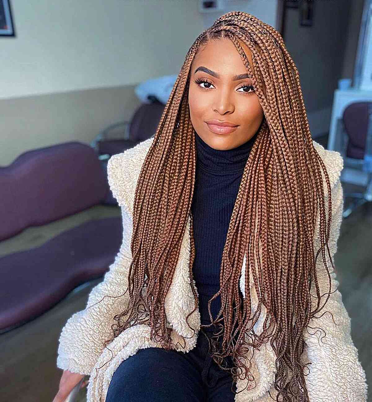 Side View Mid-Back Black Knotless Braids — Large Braids