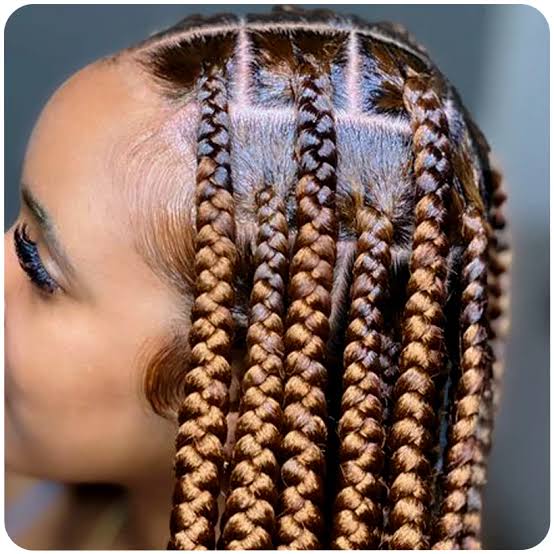 Shoulder Length Warm Brown Square Box Braids — Large Braids