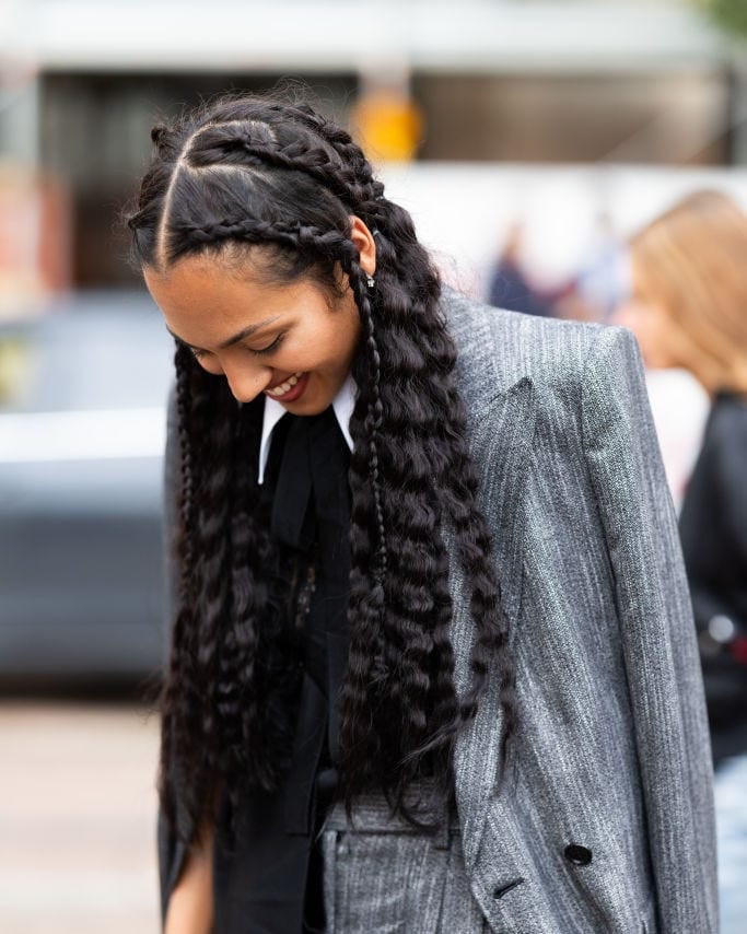 Long Thin Mid-Back Black Box Braids — Large Braids
