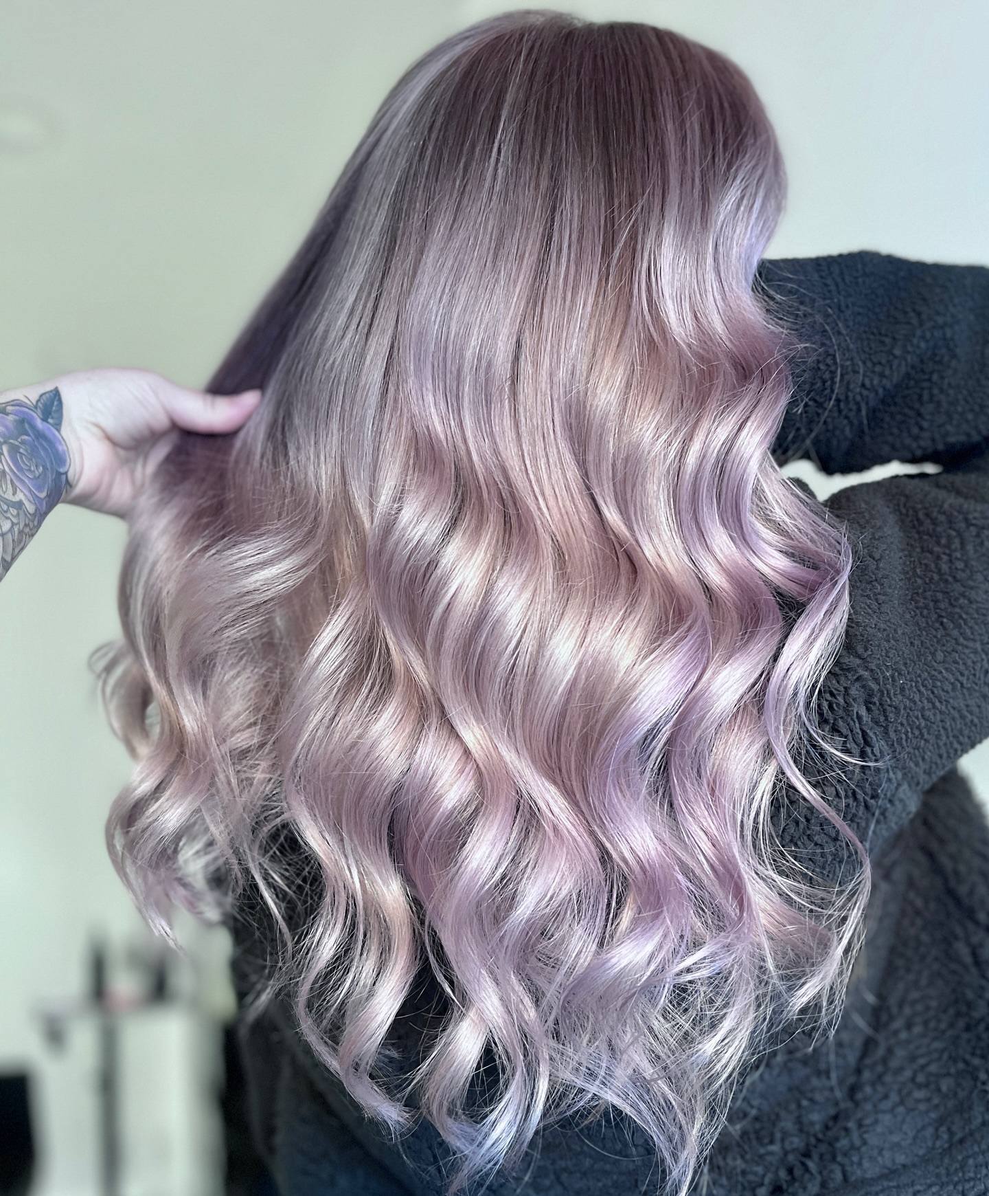 Lavender Haze Balayage With Loose Waves