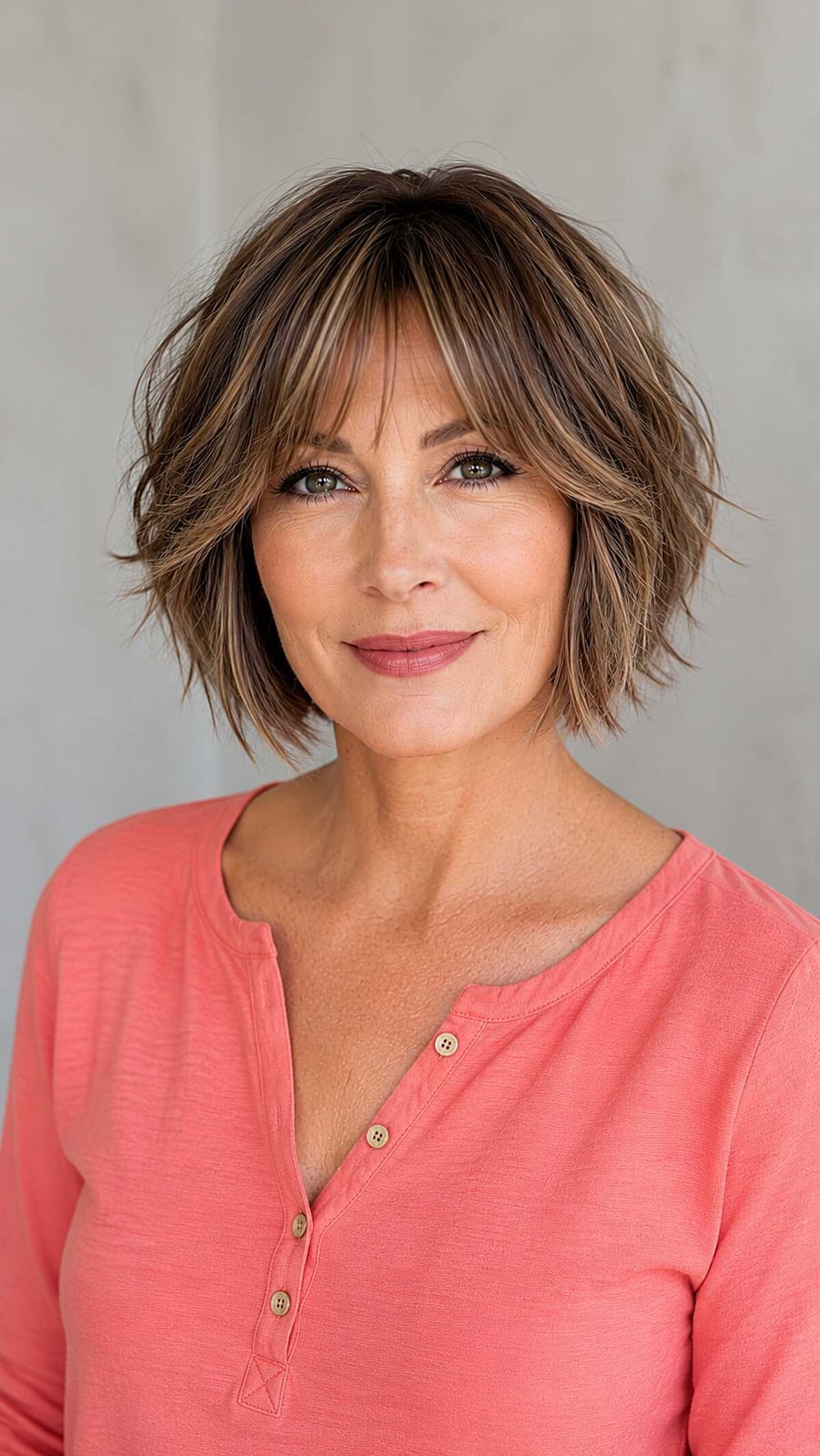 Chin Length Bob With Full Curtain Bangs — Layer Bob