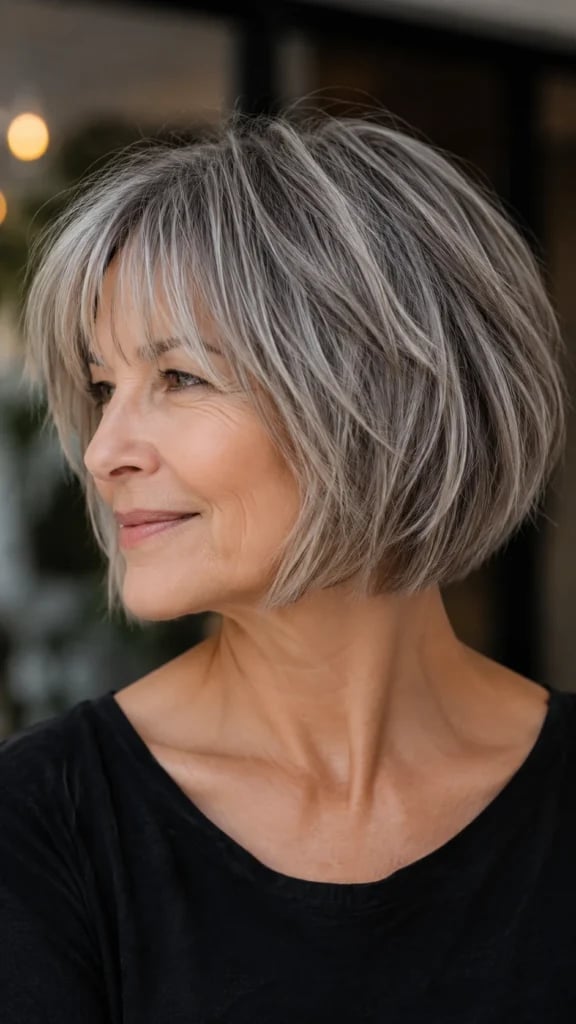 Chin Length Choppy Bob With Wispy Bangs — Layer Bob