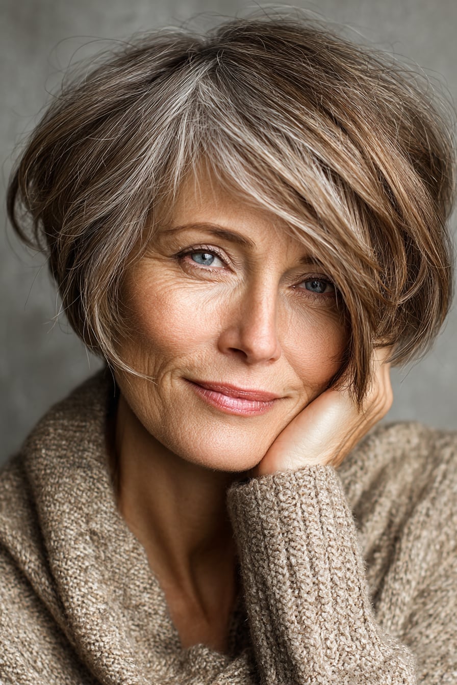 Chin Length Layered Bob With Gray Highlights — Layer Bob
