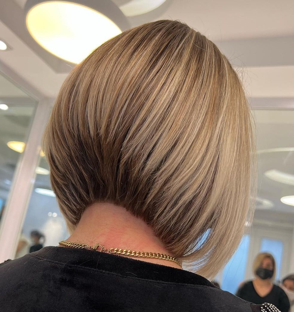 Back View Stacked Bob With Blonde Color — Layer Bob