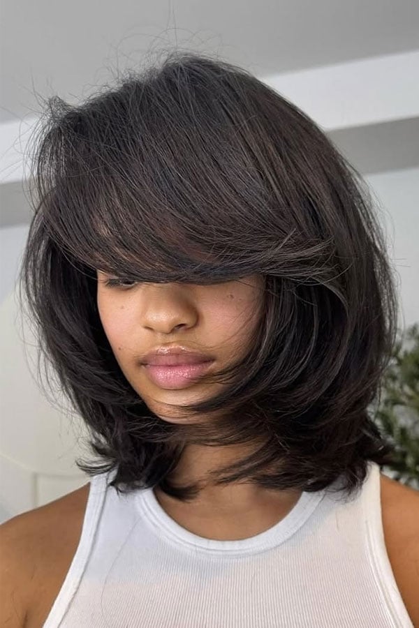 Dark Brown Layered Bob With Voluminous Layers, Chin — Layered Bob Hairstyles