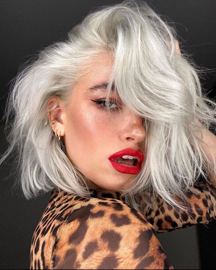 Platinum Blonde Layered Bob With Wispy Bangs — Layered Bob Hairstyles