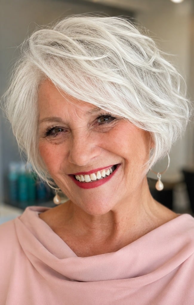 Silver Layered Bob With Side Swept Bangs — Layered Bob Hairstyles