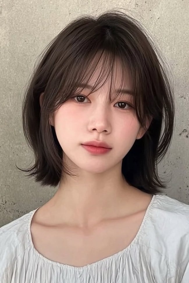 Dark Mocha Layered Bob With Curtain Bangs — Layered Bob Hairstyles