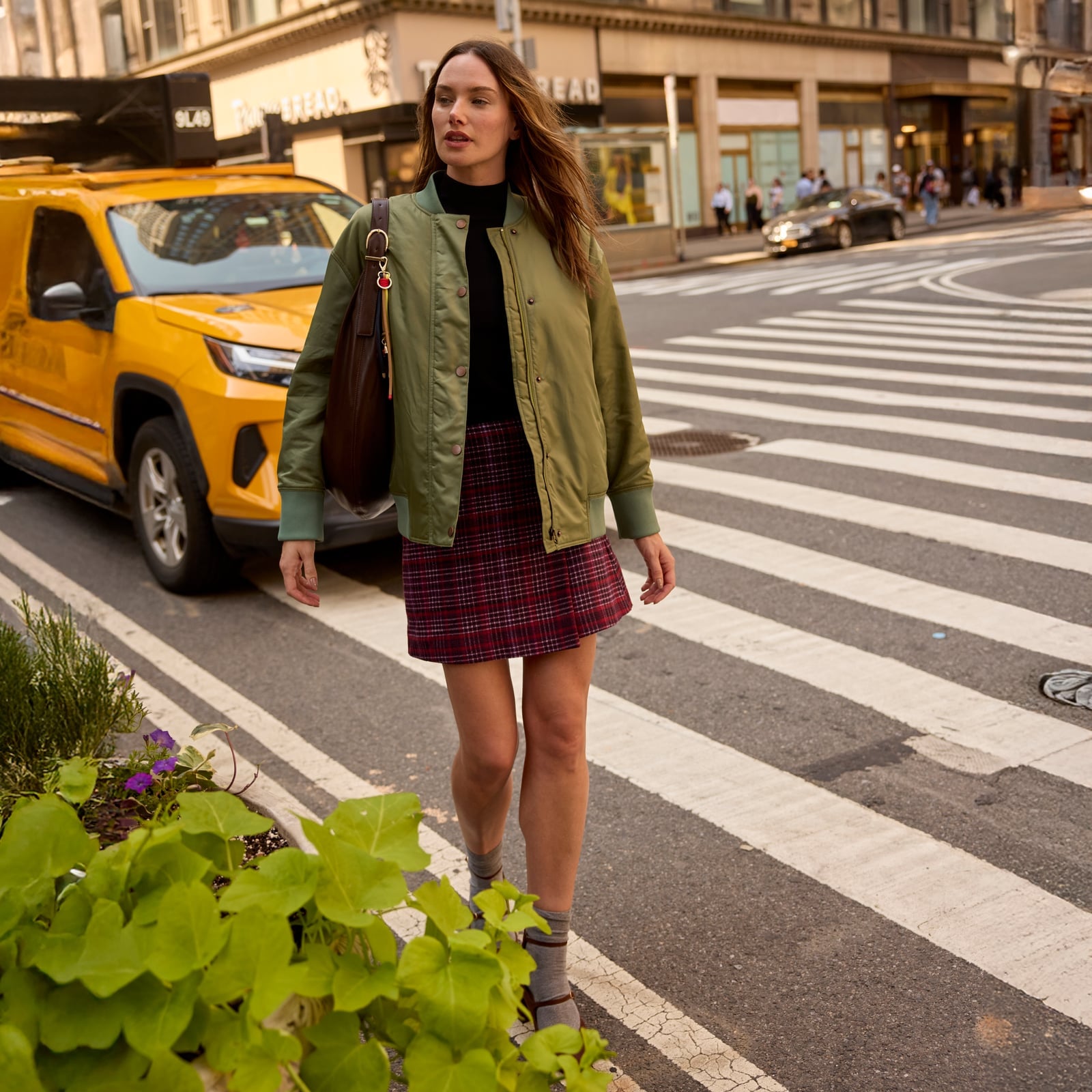 Olive Bomber Jacket Over Turtleneck and Mini Skirt Olive Bomber Jacket Over Turtleneck and Mini Skirt — Layered Ideas