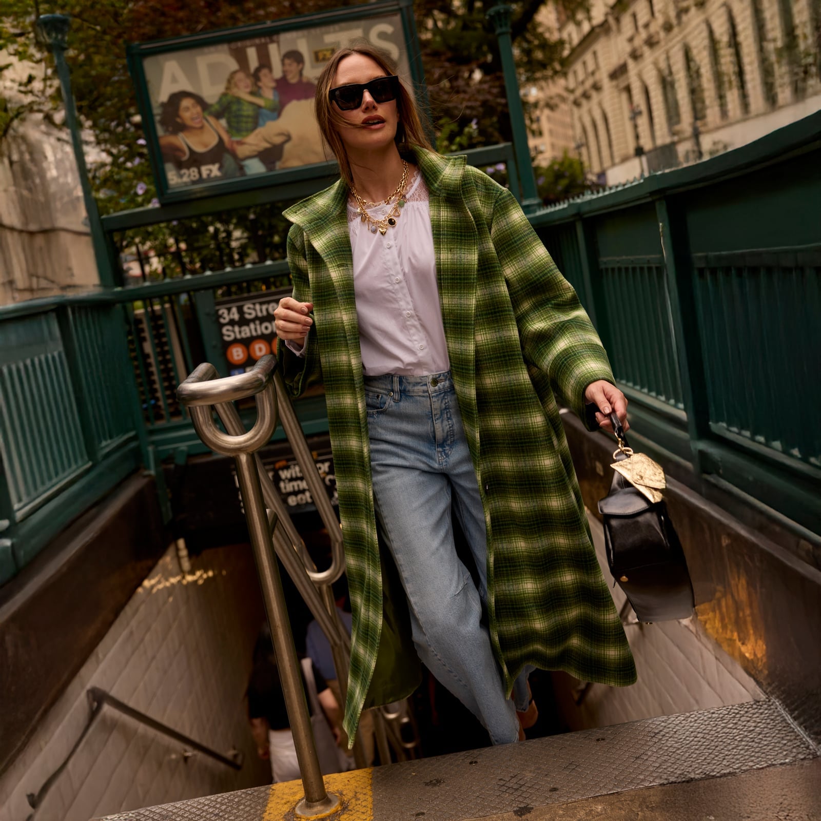Green Plaid Coat Over Collared Shirt and Jeans Green Plaid Coat Over Collared Shirt and Jeans — Layered Ideas