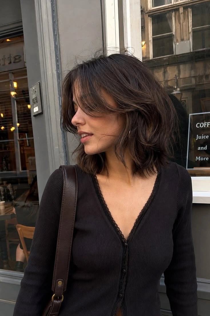 Chin Length Shag With Wispy Bangs Chin Length Shag With Wispy Bangs — Layers Hairstyles