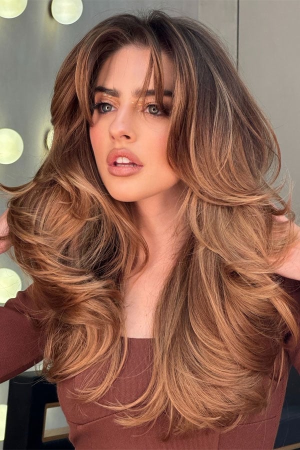 Warm Brown With Blonde Balayage Layers Warm Brown With Blonde Balayage Layers — Layers Hairstyles