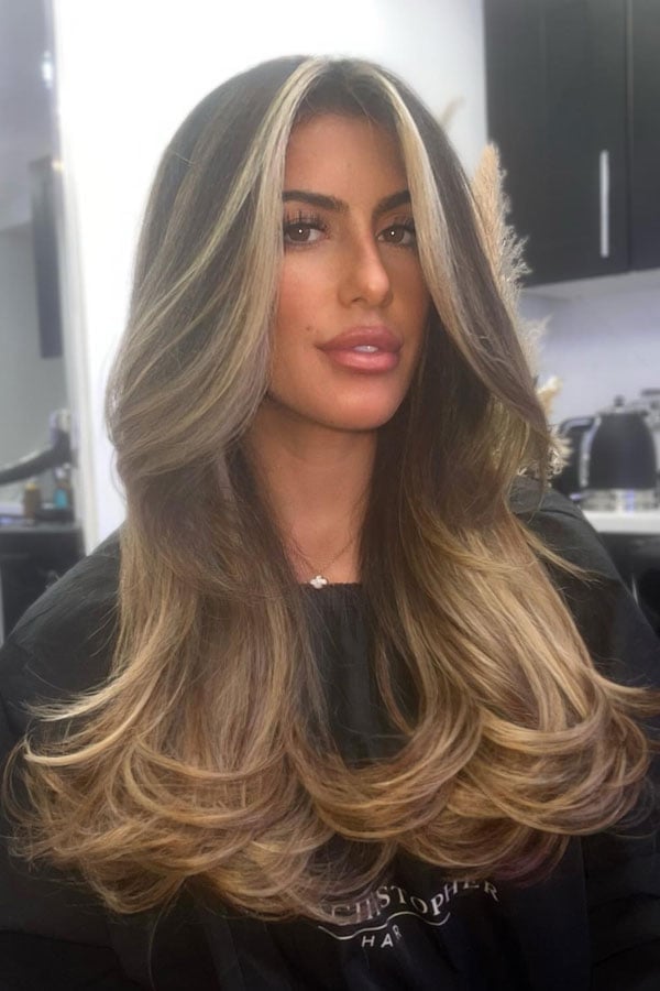 Dark Brown With Blonde Money Piece Layers Dark Brown With Blonde Money Piece Layers — Layers Hairstyles