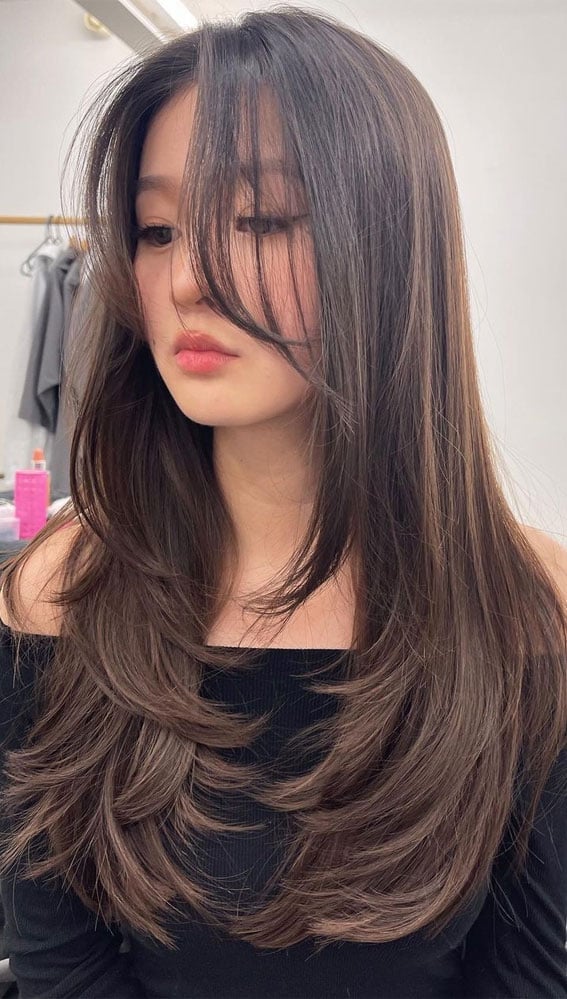 Mid-Back Layers With Face-Framing Curtain Bangs Mid-Back Layers With Face-Framing Curtain Bangs — Layers Hairstyles