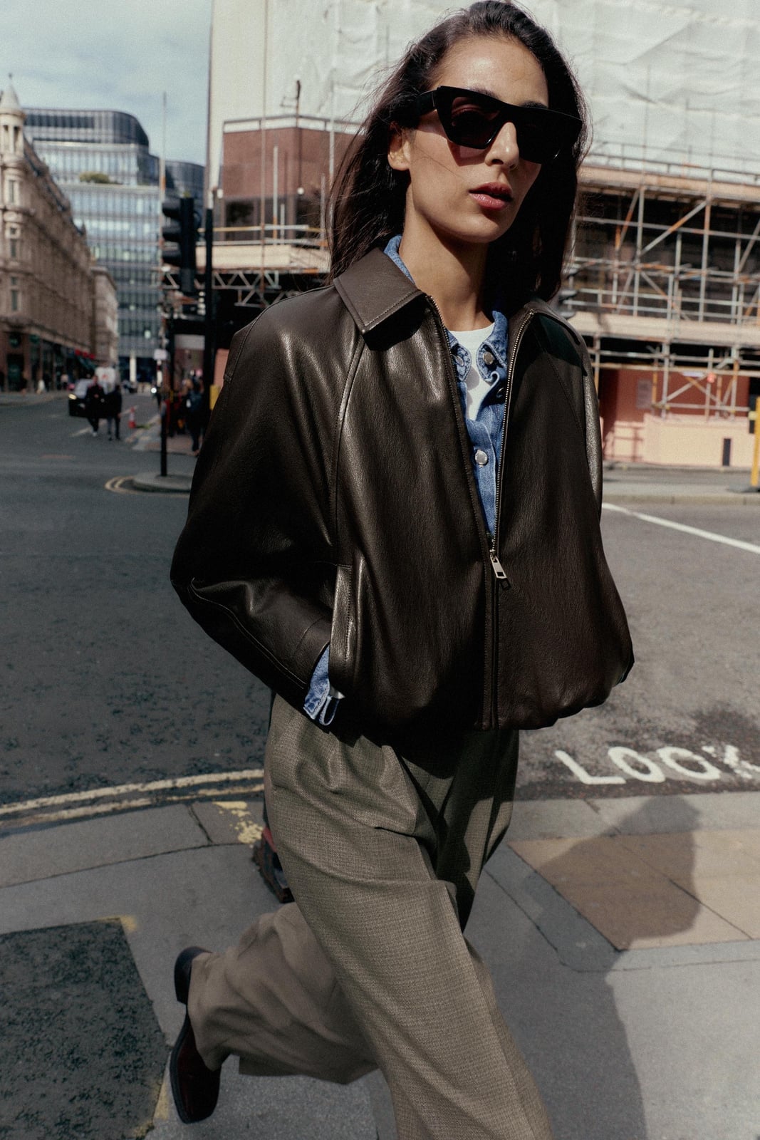 An Oversized Brown Leather Bomber Jacket An Oversized Brown Leather Bomber Jacket — Leather Outfits