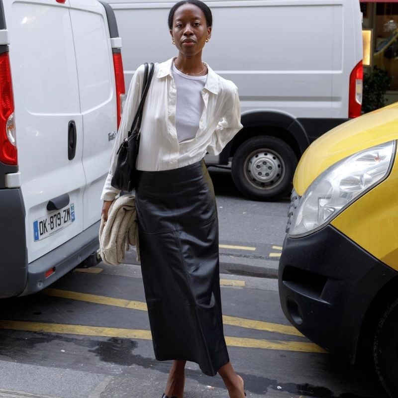 Leather Bomber Jacket Over Casual Tops — Leather Skirt Outfits