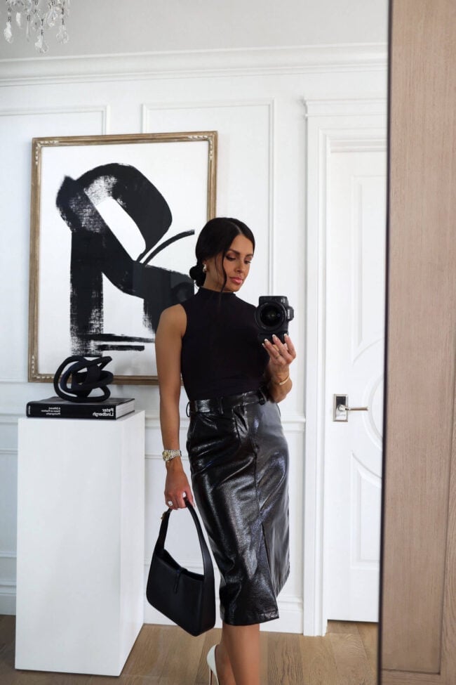 Patent Leather Pencil Skirt for Night Out — Leather Skirt Outfits