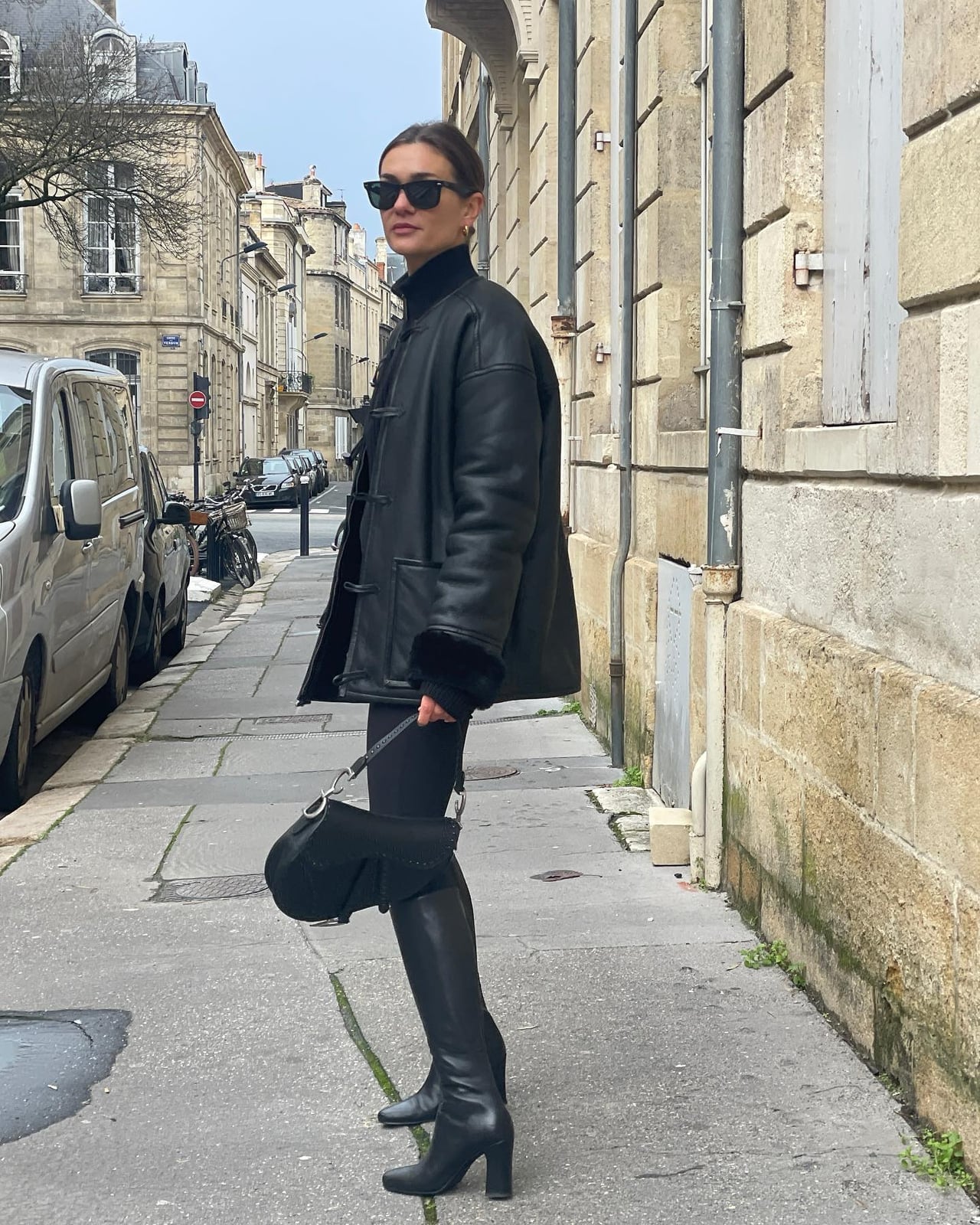 All Black Ensemble with Shearling Jacket and Leggings, Close-Up Take All Black Ensemble with Shearling Jacket and Leggings, Close-Up Take — Leggings Outfits Casual