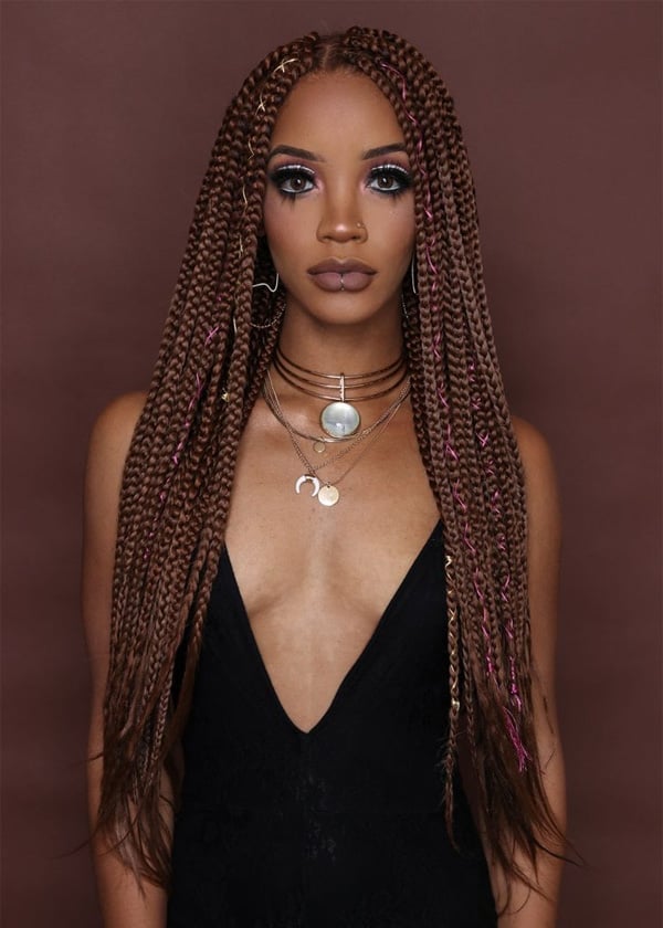 Mid-Back Brown Box Braids Mid-Back Brown Box Braids — Length Braids
