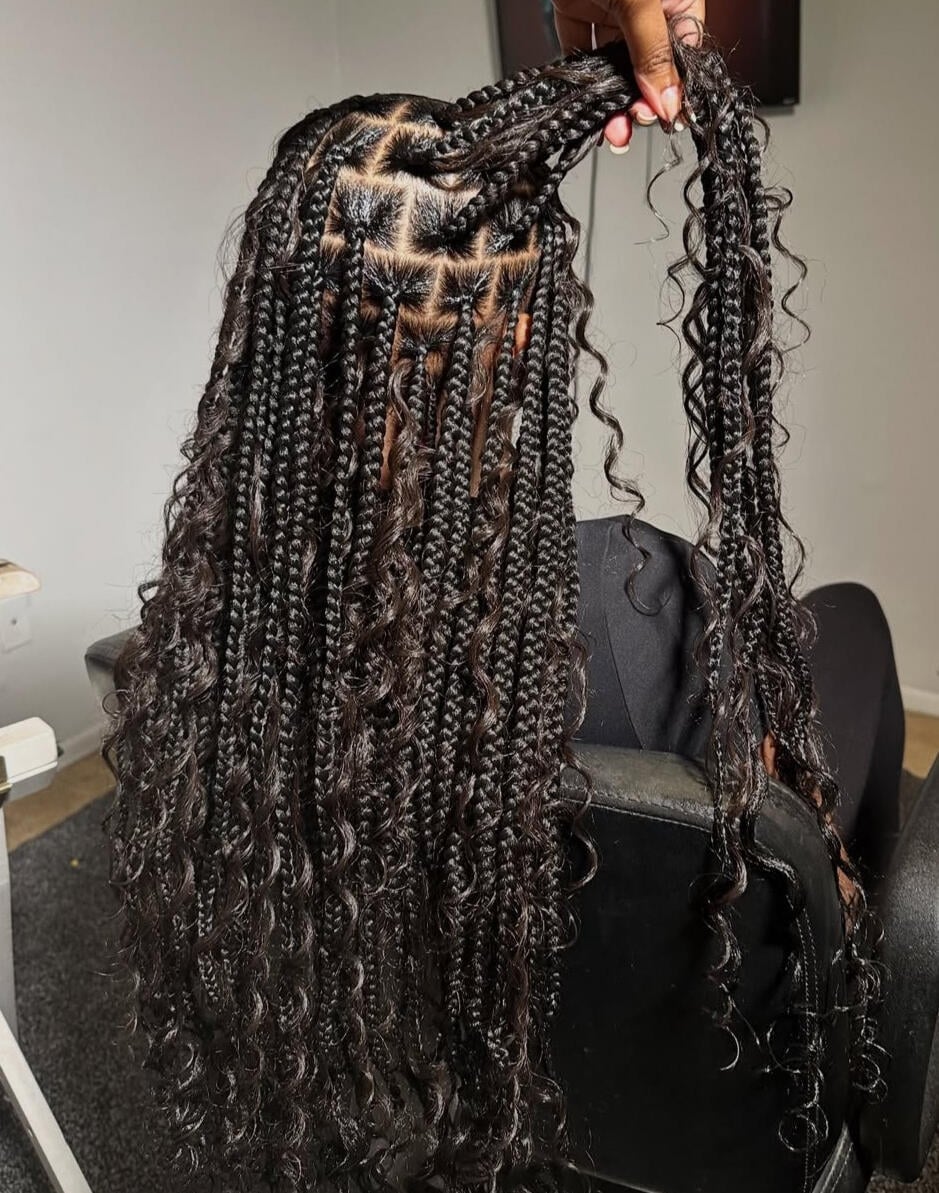 Mid-Back Braids With Wavy Thick Texture Mid-Back Braids With Wavy Thick Texture — Length Braids