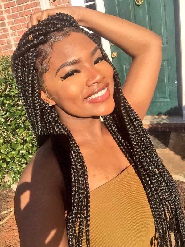 Mid-Back Box Braids With Wispy Baby Hairs Mid-Back Box Braids With Wispy Baby Hairs — Length Braids