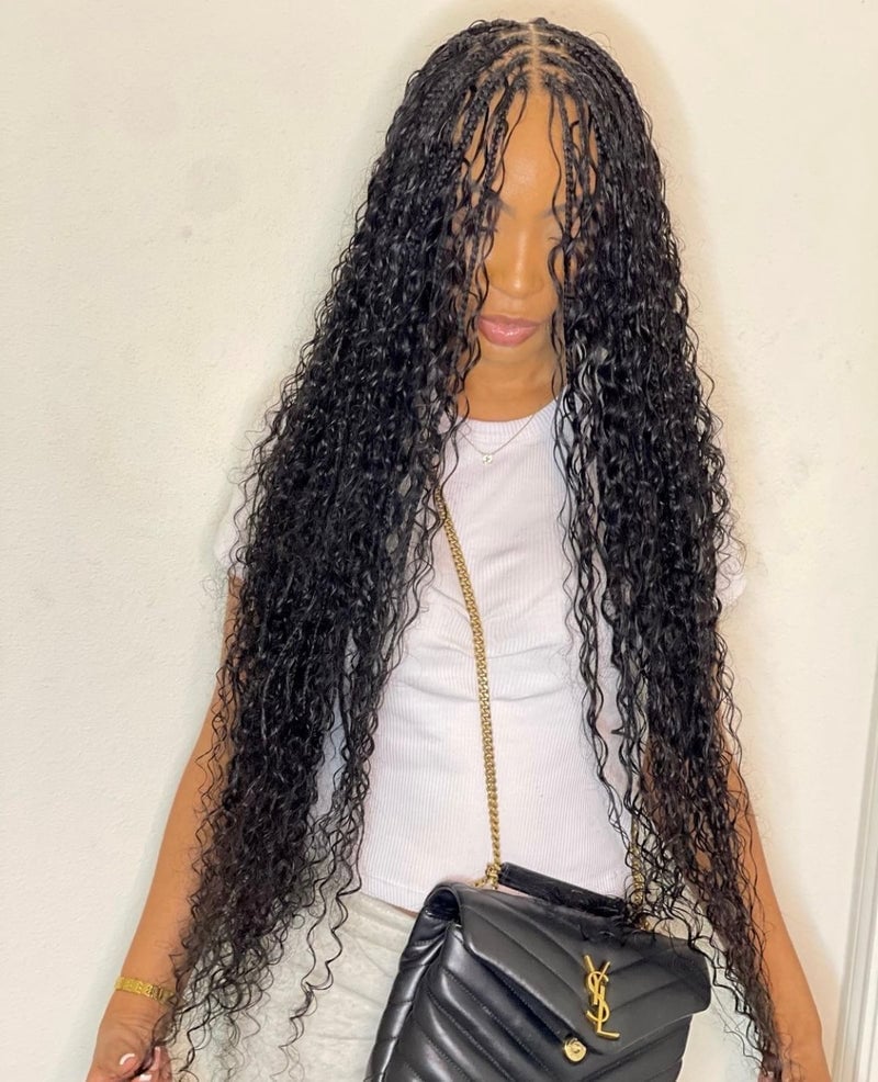 Waist-Length Knotless Goddess Braids With Curls Waist-Length Knotless Goddess Braids With Curls — Length Braids
