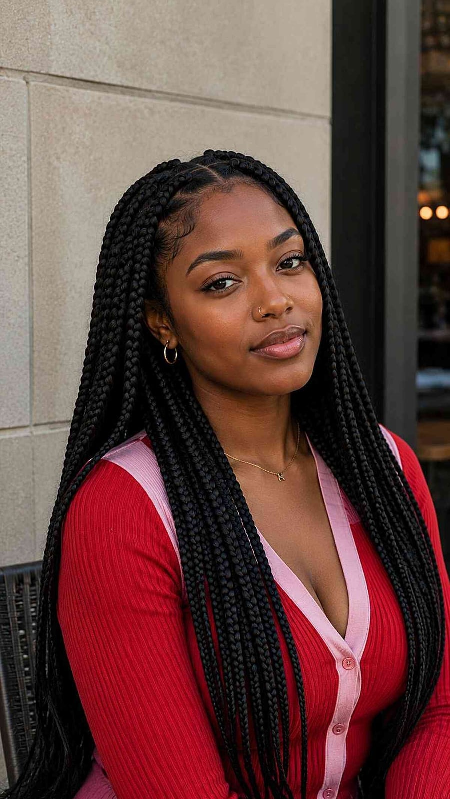 Collarbone Jumbo Box Braids With Beads Collarbone Jumbo Box Braids With Beads — Length Braids