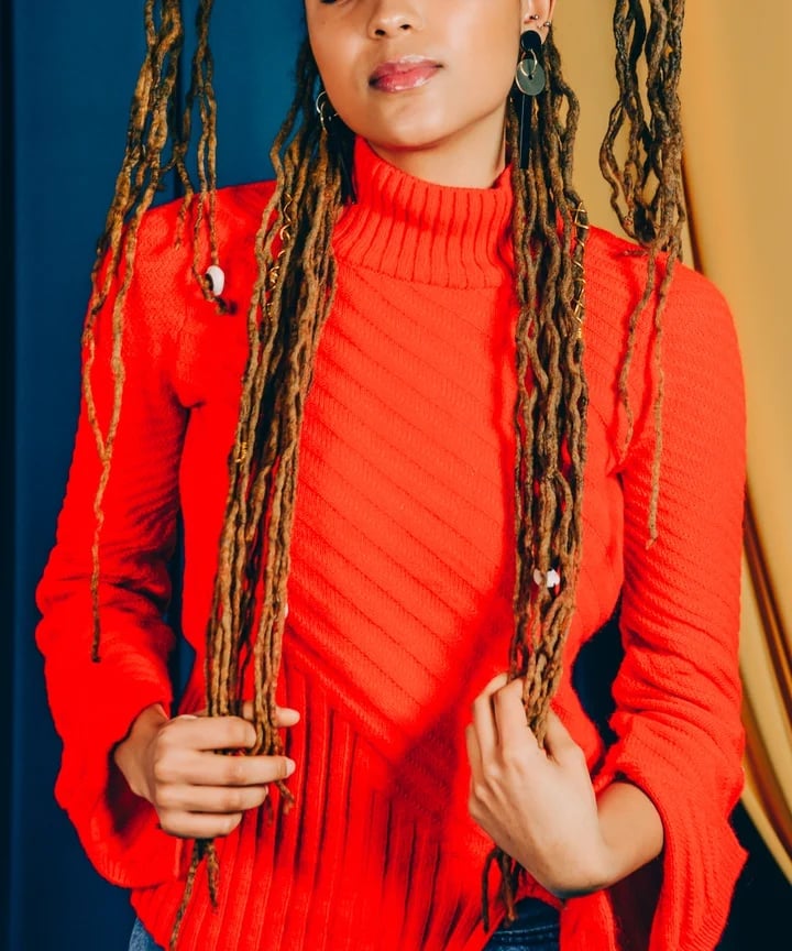 Brown Locs With Blonde Streaks and Beads — Length Locs