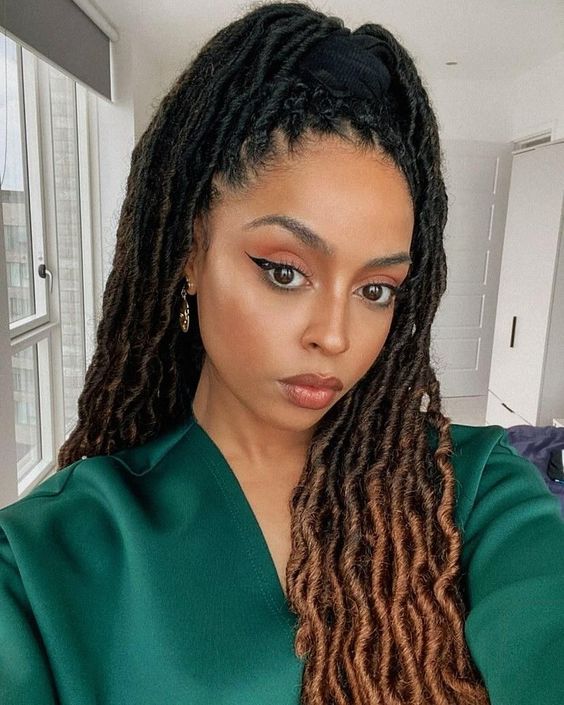 High Ponytail With Brown Ombre — Length Locs