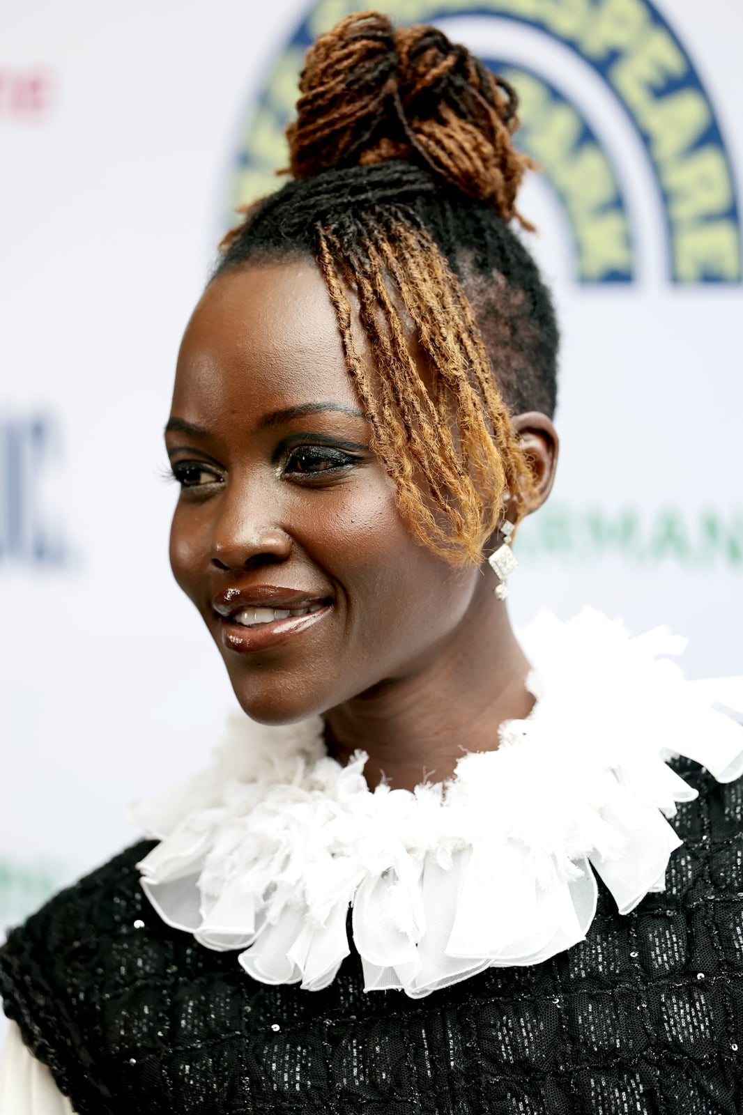 Dark Brown Locs With Blonde Highlights Updo — Length Locs