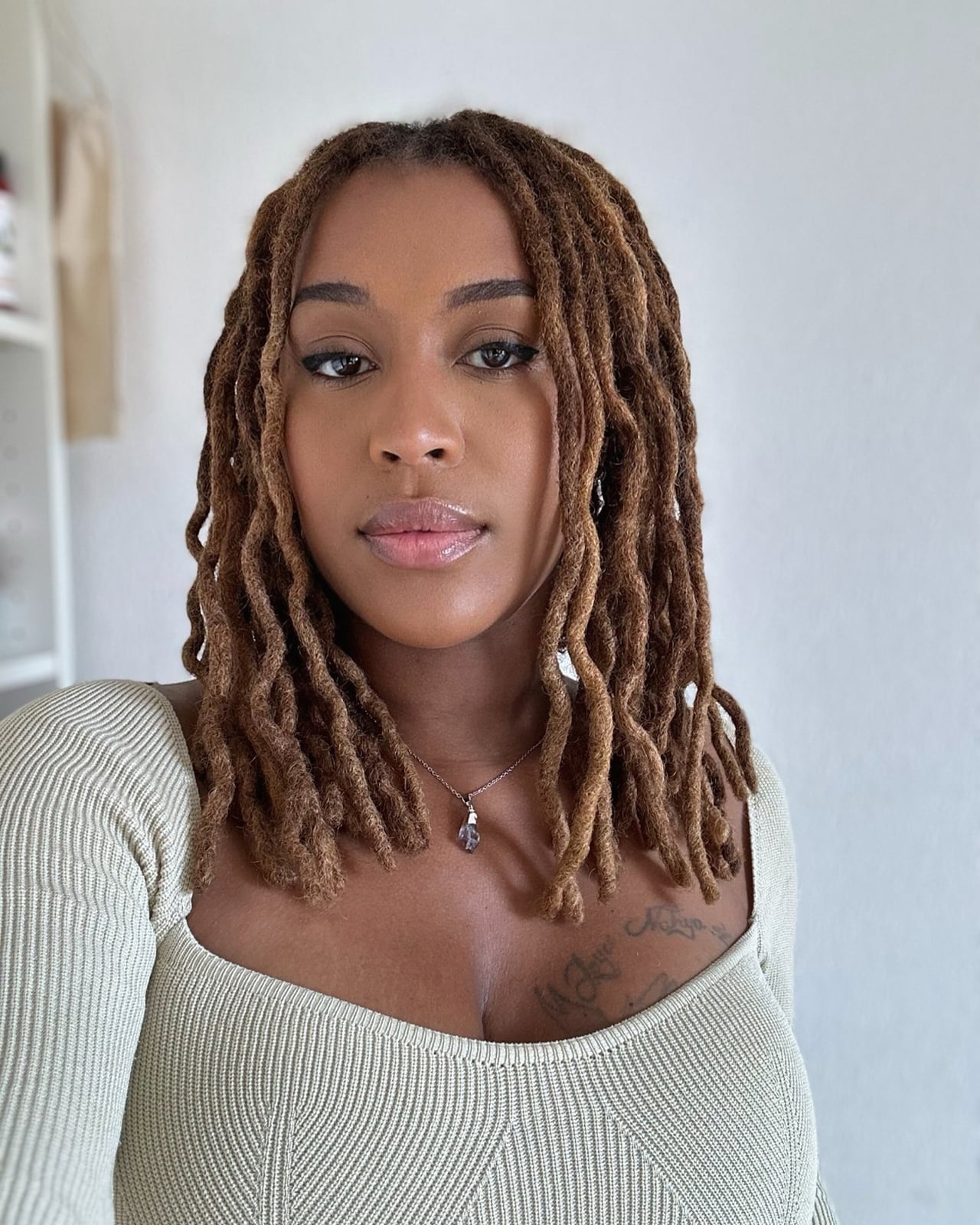 Collarbone Locs With Curtain Bangs — Length Locs