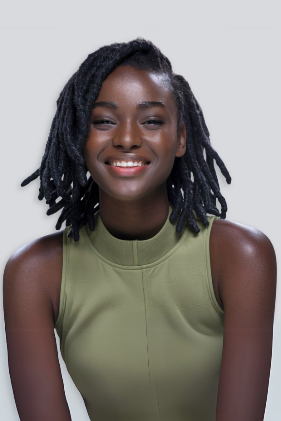 Collarbone Wavy Locs Styled Away From Face — Length Locs
