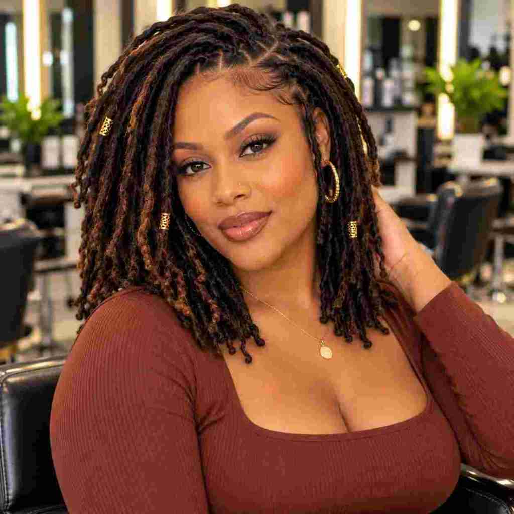Shoulder Wavy Locs With Braided Sections — Length Locs