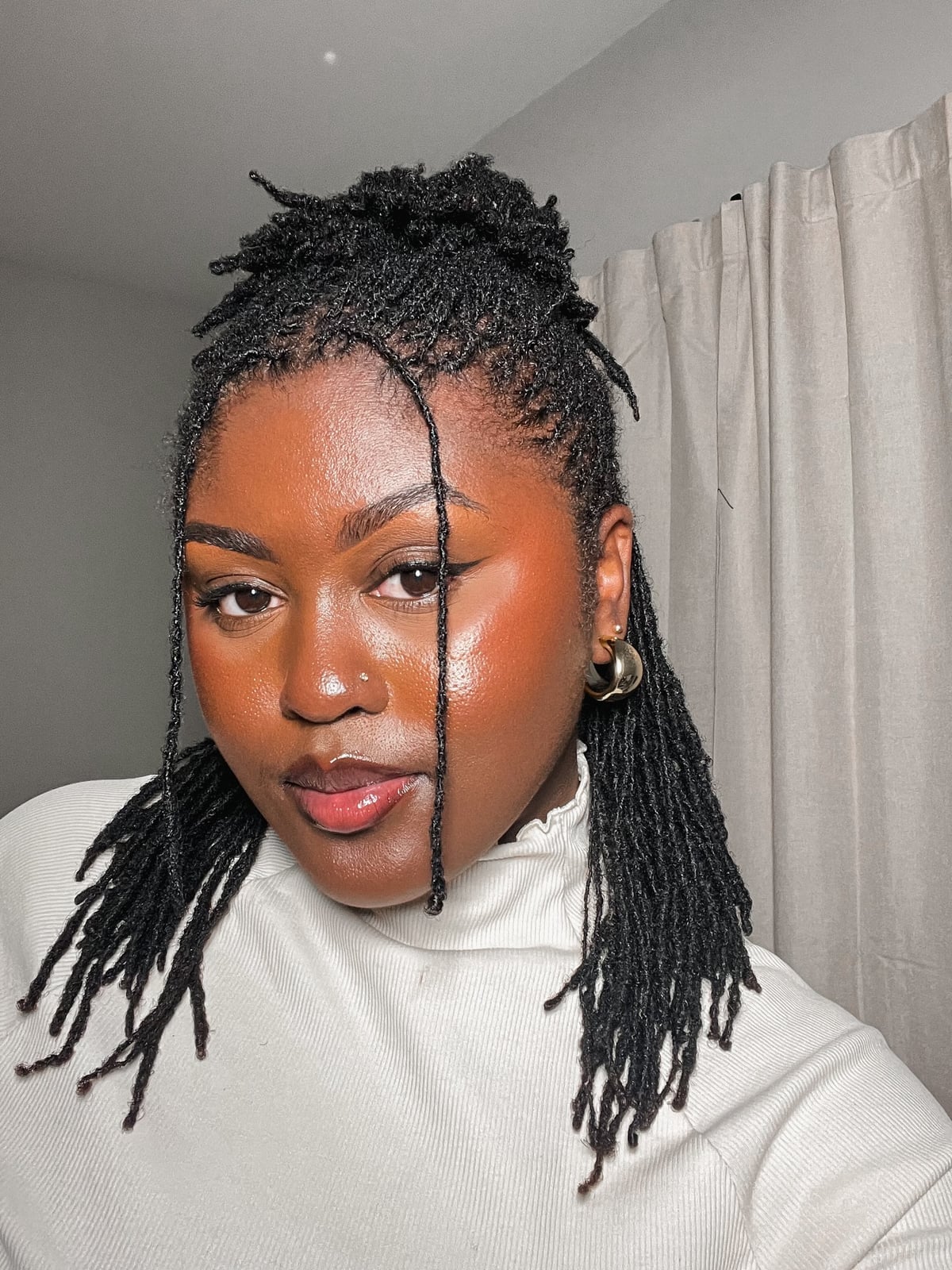Shoulder Dark Brown Wavy Locs, Layers — Length Locs