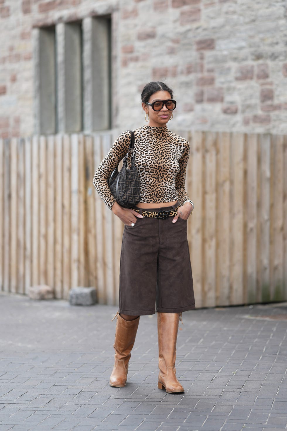 Leopard Turtleneck With Brown Corduroy Culottes, Close-Up Take — Leopard Print Outfits