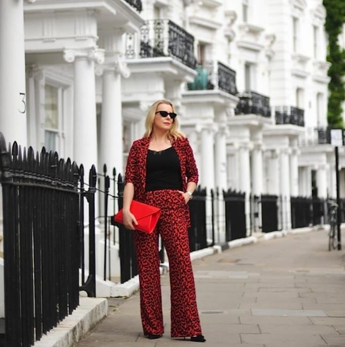 Red Leopard Print Suit with Black Top — Leopard Print Outfits