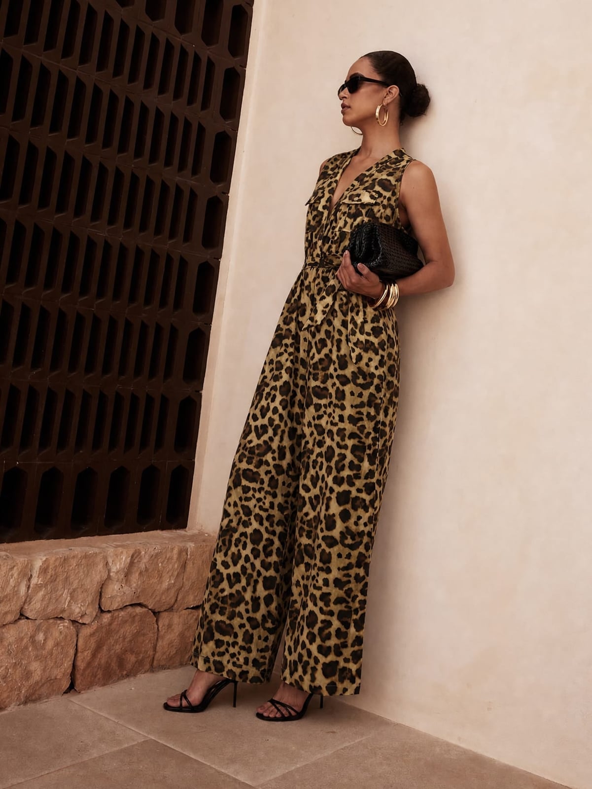 Sleeveless Leopard Jumpsuit with Wide Legs — Leopard Print Outfits