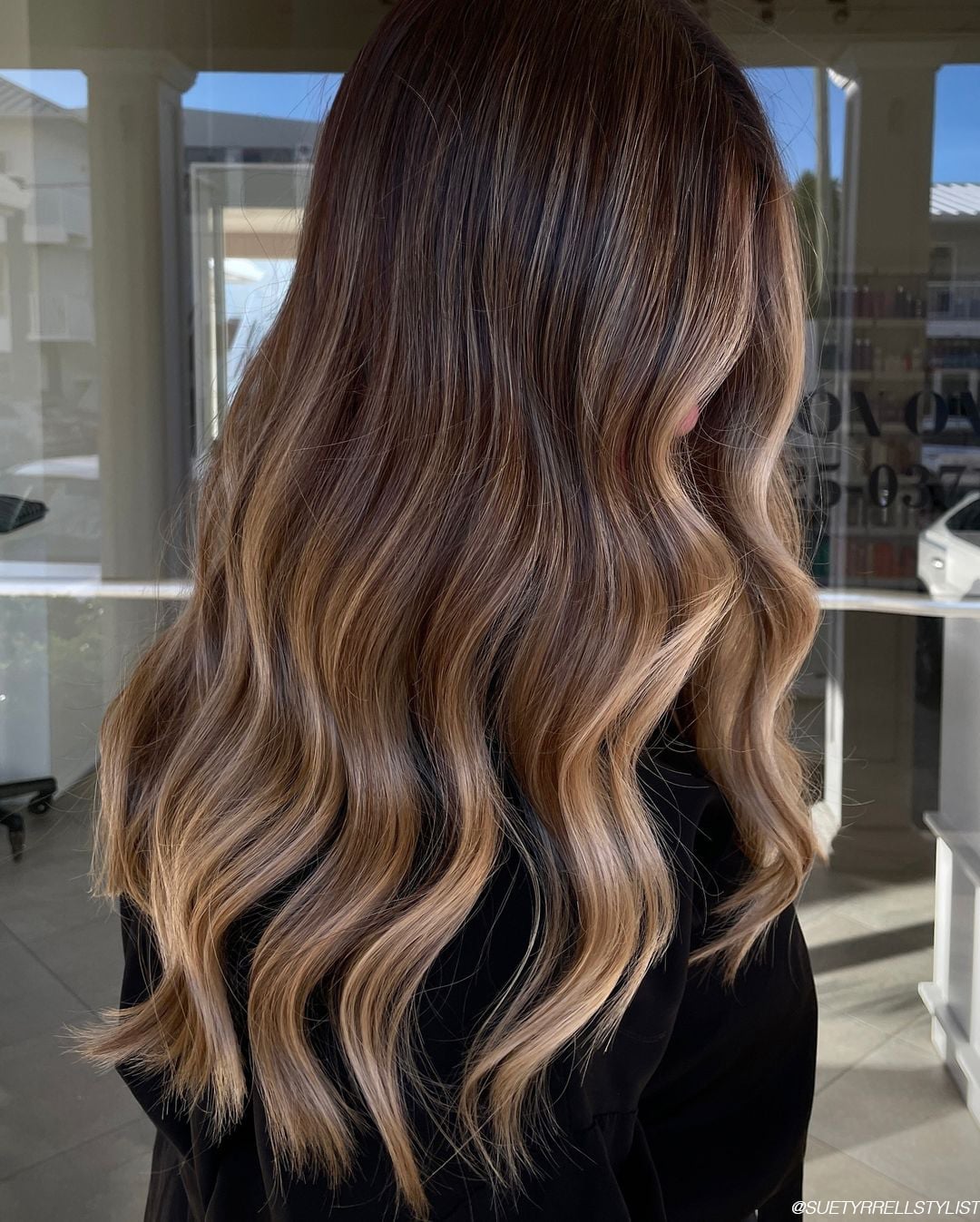Dark Brown Mid-Back With Sun-Kissed Blonde Highlights Dark Brown Mid-Back With Sun-Kissed Blonde Highlights — Light Highlights