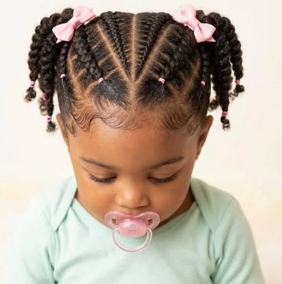 Small Braids in Pigtails With Pink Bows Small Braids in Pigtails With Pink Bows — Little Girl Braids
